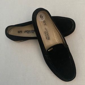 St John Black Suede Loafers